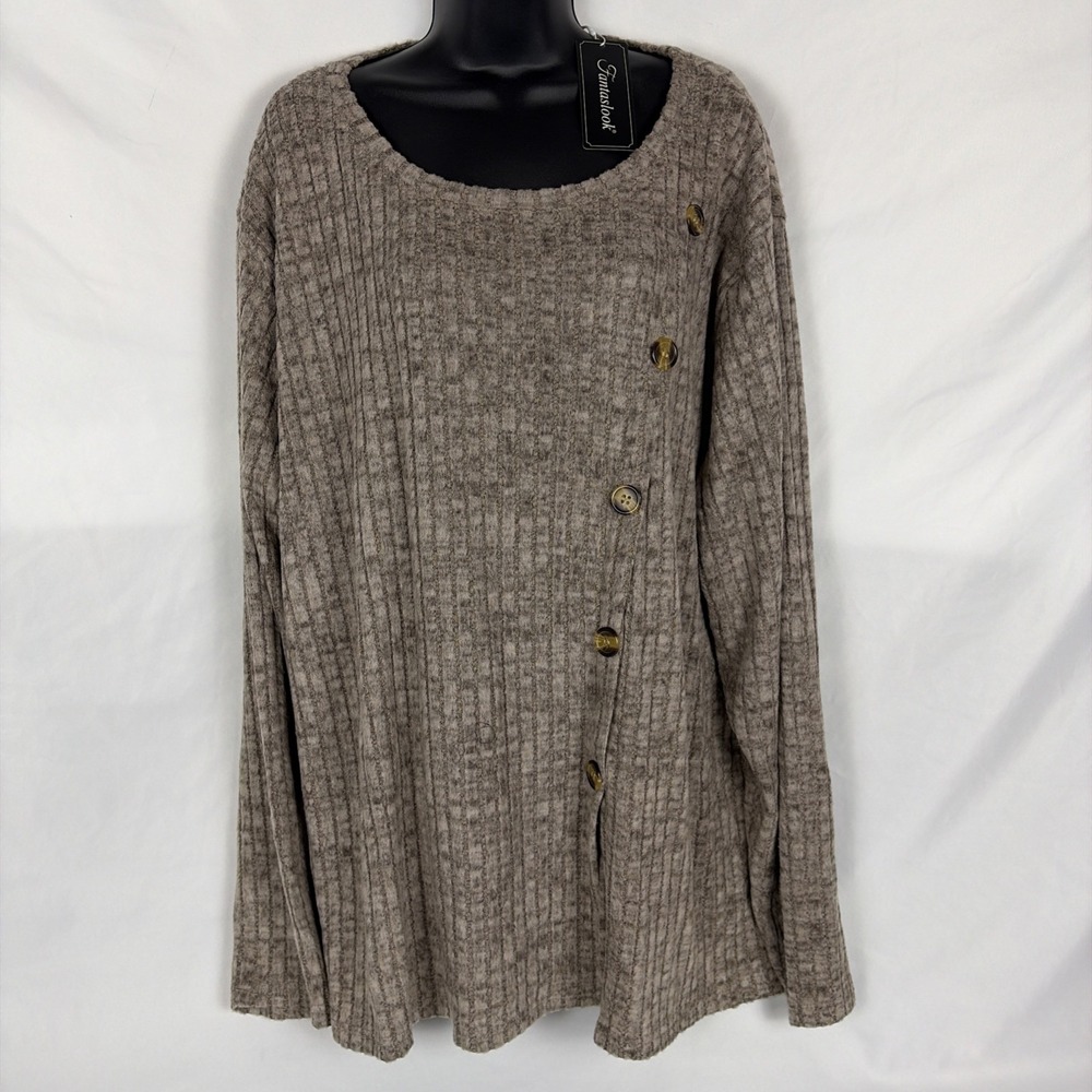 NWT Fantaslook Long Sleeve Women Crew Neck Casual Tunic Top Lightweight Gray 3XL